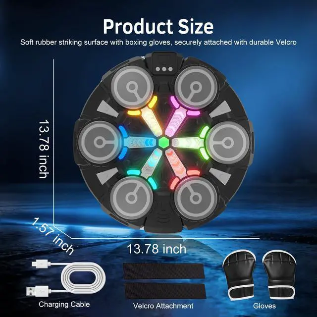 Alt view image 7 of 7 - Music Boxing Machine, Wall-Mounted Punching Bag with Bluetooth and Rhythm Lights, Sports Training Workout Equipment Gifts for Kids and Adults with Gloves, Home, Office and Gym