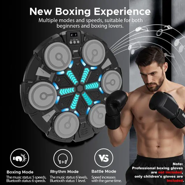 Alt view image 3 of 7 - Music Punching Machine for Kids Adults,Bluetooth Wall Mounted Boxing Trainer with Gloves,Rhythm Lights,2 Player Battle Mode,Reaction Training Pad,Home Gym Sport Toys Gifts for Boys Girls Teens 6-12+