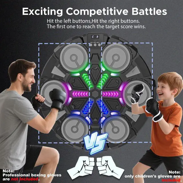 Alt view image 6 of 7 - Music Punching Machine for Kids Adults,Bluetooth Wall Mounted Boxing Trainer with Gloves,Rhythm Lights,2 Player Battle Mode,Reaction Training Pad,Home Gym Sport Toys Gifts for Boys Girls Teens 6-12+