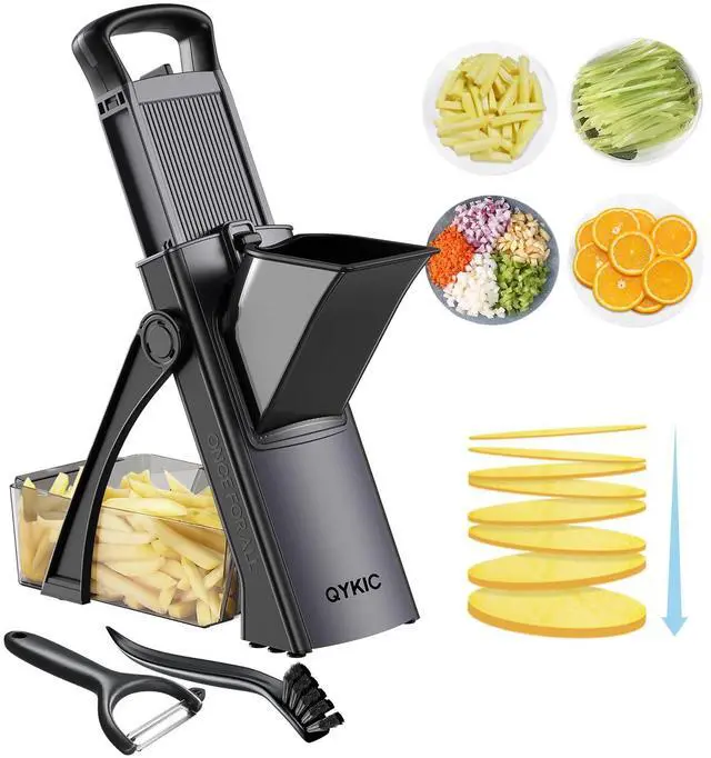 Main image of Safe Mandoline Food Slicer for Kitchen, Adjustable Vegetable Chopper Food Slicer with Peeler Thickness Adjuster, Potato French Fry Cutter, Kitchen Chopping Artifact (Black)