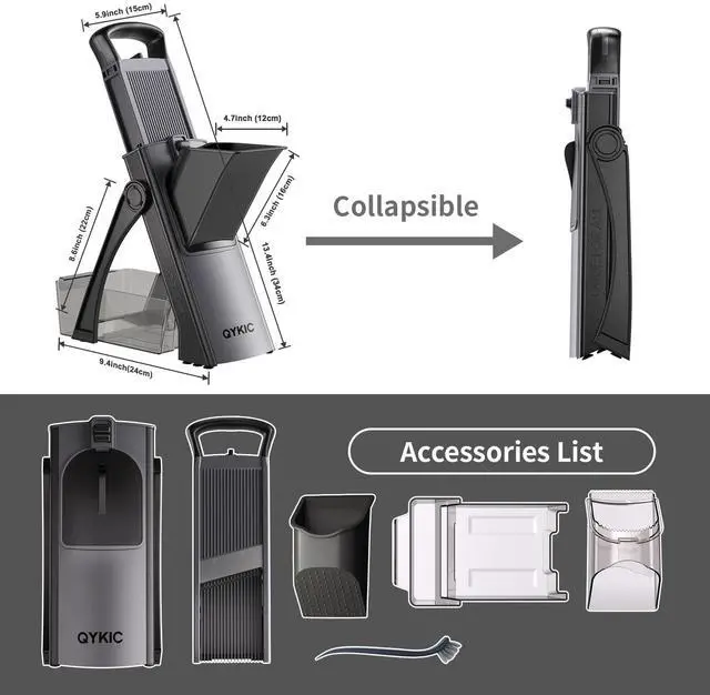 Alt view image 6 of 6 - Safe Mandoline Food Slicer for Kitchen, Adjustable Vegetable Chopper Food Slicer with Peeler Thickness Adjuster, Potato French Fry Cutter, Kitchen Chopping Artifact (Black)