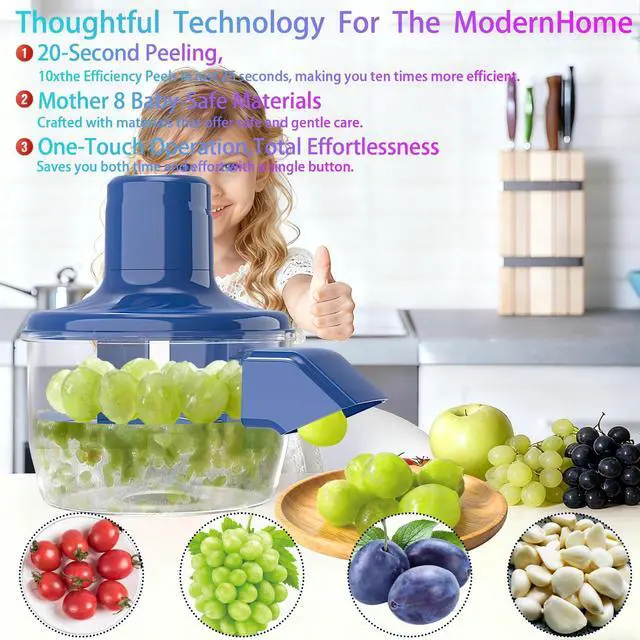 Alt view image 4 of 7 - Automatic Grape Peeler Machine,Electric Peeling Skin Remover Tool for Small Fruits,Automatic Garlic & Cherry Tomato Peeler Skin Remover Tool for Grape,Efficient Peeling Kitchen Gadget for Home Use
