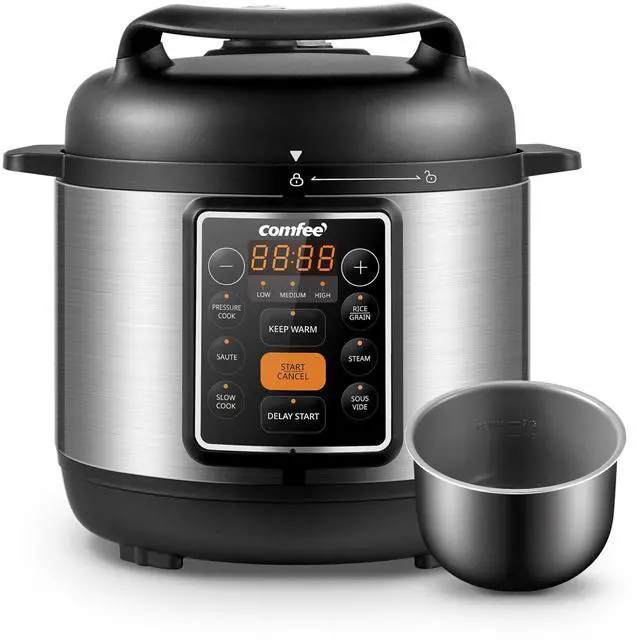 Main image of 7-in-1 Small Electric Pressure Cooker, Slow Cooker, Steamer, Sauté, Sous Vide, Warmer, Multi Cooker with Natural Ceramic Coated Non-Stick Pot, 3 Quarts