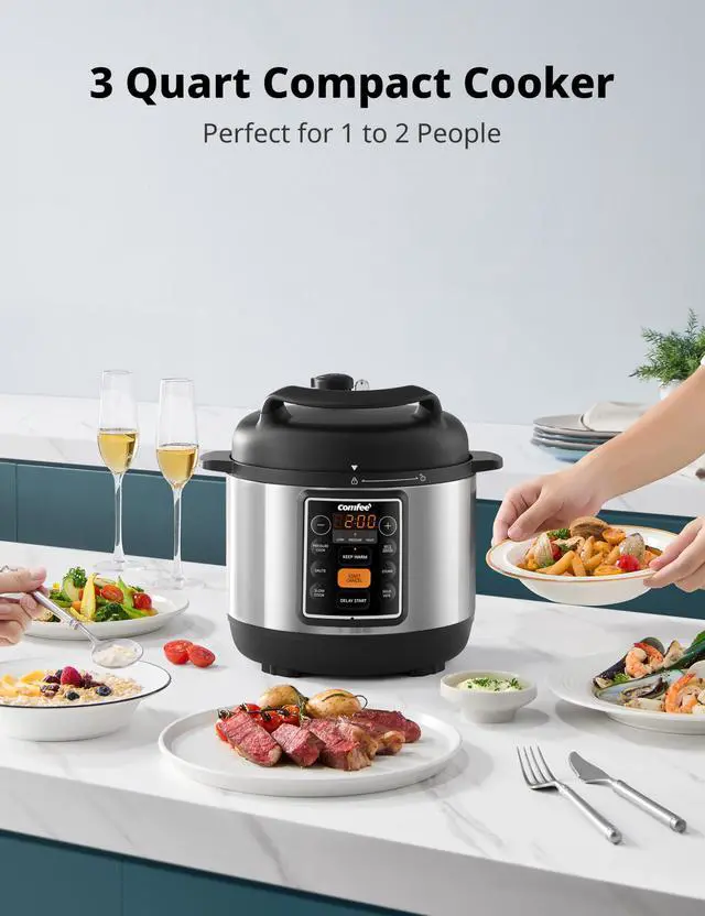 Alt view image 5 of 6 - 7-in-1 Small Electric Pressure Cooker, Slow Cooker, Steamer, Sauté, Sous Vide, Warmer, Multi Cooker with Natural Ceramic Coated Non-Stick Pot, 3 Quarts