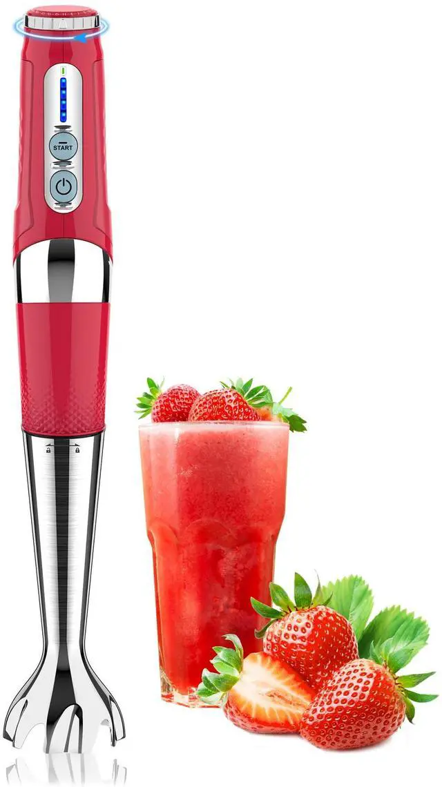 Main image of Cordless Immersion Blender Handheld: Powerful Rechargeable Electric Hand Blender, 21-Speed & 3-Angle Adjustable with Stainless Steel Blades for Milkshakes, Smoothies, Soup, Puree, Baby Food (Red)