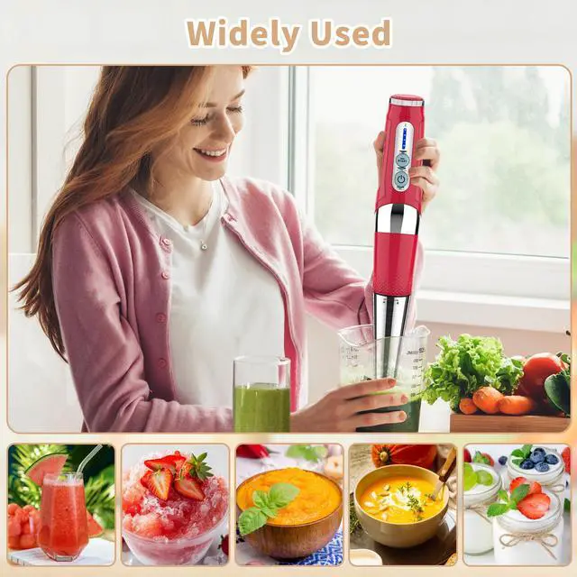 Alt view image 4 of 6 - Cordless Immersion Blender Handheld: Powerful Rechargeable Electric Hand Blender, 21-Speed & 3-Angle Adjustable with Stainless Steel Blades for Milkshakes, Smoothies, Soup, Puree, Baby Food (Red)