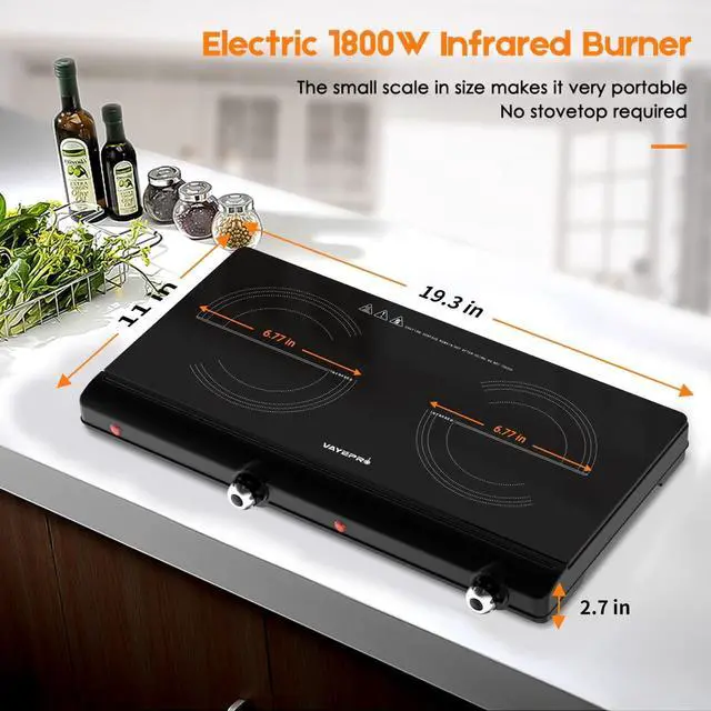 Alt view image 2 of 6 - Infrared Double Burner Electric Cooktop - 1800W Portable Stove, Heat-up In Seconds, Countertop Cooktop for Dorm, Compatible with All Cookware