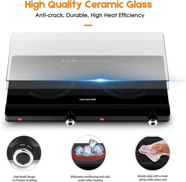 Alt view image 4 of 6 - Infrared Double Burner Electric Cooktop - 1800W Portable Stove, Heat-up In Seconds, Countertop Cooktop for Dorm, Compatible with All Cookware