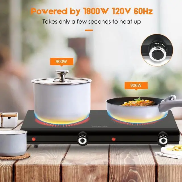 Alt view image 5 of 6 - Infrared Double Burner Electric Cooktop - 1800W Portable Stove, Heat-up In Seconds, Countertop Cooktop for Dorm, Compatible with All Cookware