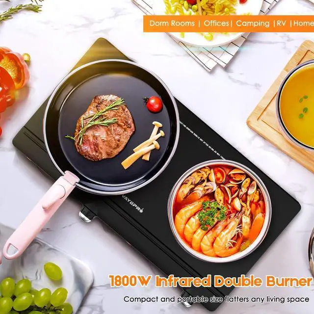 Alt view image 6 of 6 - Infrared Double Burner Electric Cooktop - 1800W Portable Stove, Heat-up In Seconds, Countertop Cooktop for Dorm, Compatible with All Cookware