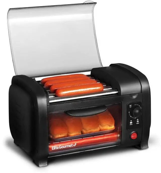 Main image of EHD-051B Hot Dog Toaster Oven, 30-Min Timer, Stainless Steel Heat Rollers Bake & Crumb Tray, World Series Baseball, 4 Bun Capacity, Black
