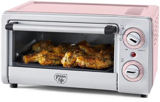 Main image of Countertop Toaster Oven Air Fryer Stainless Steel, Healthy Ceramic Nonstick, PFAS Free, Tray & Basket, Bake, Broil, Reheat, Adjustable Temp & Time Control, Auto Shutoff, Pink