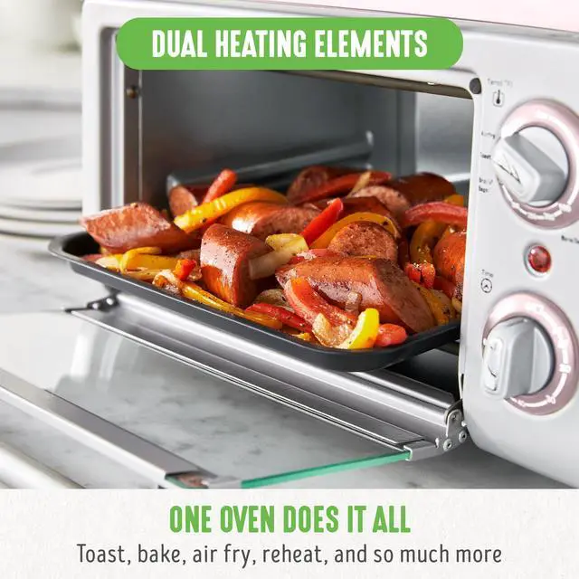Alt view image 2 of 6 - Countertop Toaster Oven Air Fryer Stainless Steel, Healthy Ceramic Nonstick, PFAS Free, Tray & Basket, Bake, Broil, Reheat, Adjustable Temp & Time Control, Auto Shutoff, Pink
