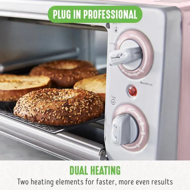 Alt view image 5 of 6 - Countertop Toaster Oven Air Fryer Stainless Steel, Healthy Ceramic Nonstick, PFAS Free, Tray & Basket, Bake, Broil, Reheat, Adjustable Temp & Time Control, Auto Shutoff, Pink