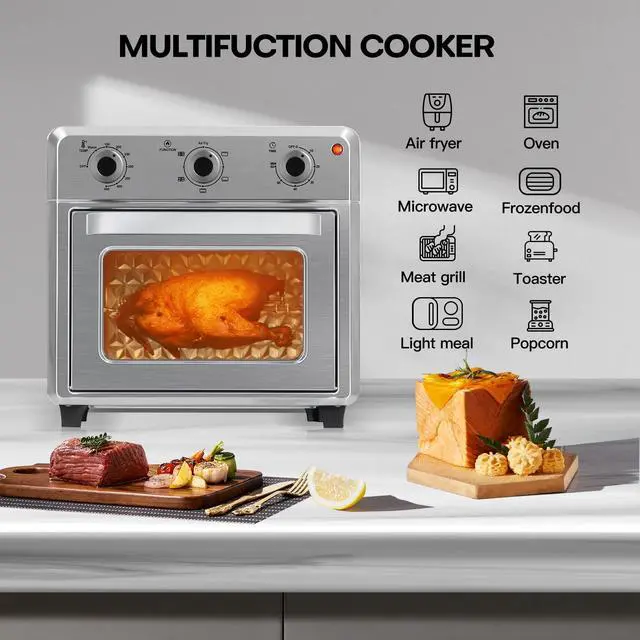 Alt view image 3 of 7 - Compact Airfryer Toaster Oven, 1400W 21QT with 6-in-1 Multifunctions and Wide Temperature Range, Air Fryer Oven with 60-Minute Timer/Auto-Off, Stainless Steel Countertop Oven (Silver)