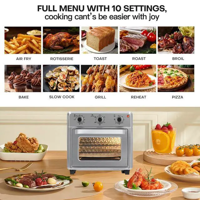 Alt view image 5 of 7 - Compact Airfryer Toaster Oven, 1400W 21QT with 6-in-1 Multifunctions and Wide Temperature Range, Air Fryer Oven with 60-Minute Timer/Auto-Off, Stainless Steel Countertop Oven (Silver)