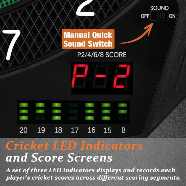 Alt view image 3 of 6 - Electronic Dart Board, 35 Games and 580 Variants Electric Soft Tip Dartboard Set, Digital Dartboards for Adults with 6 Darts, 100 Soft Tips