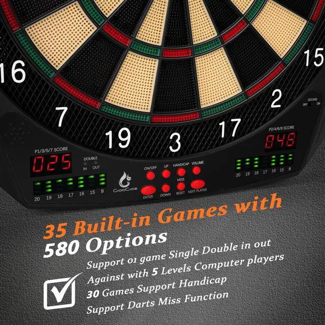 Alt view image 4 of 6 - Electronic Dart Board, 35 Games and 580 Variants Electric Soft Tip Dartboard Set, Digital Dartboards for Adults with 6 Darts, 100 Soft Tips