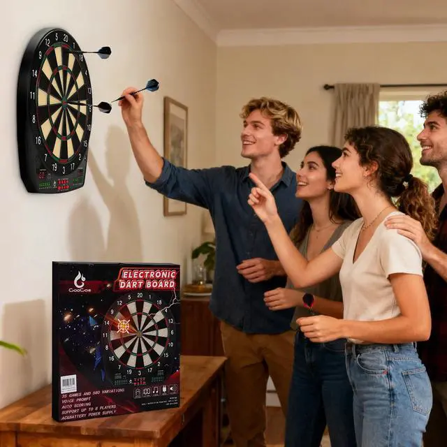 Alt view image 6 of 6 - Electronic Dart Board, 35 Games and 580 Variants Electric Soft Tip Dartboard Set, Digital Dartboards for Adults with 6 Darts, 100 Soft Tips
