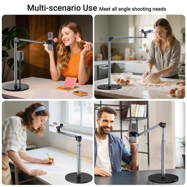 Alt view image 5 of 6 - Overhead Phone Mount with Rechargeable Light for iPhone, Table Tripod for Content Creators, Portable Phone Camera Stand for Cooking, Video Recording, Filming, Nail Techs