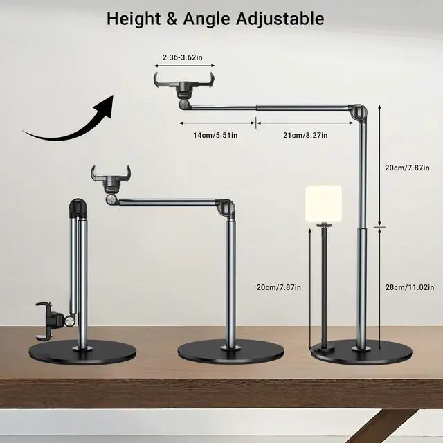 Alt view image 6 of 6 - Overhead Phone Mount with Rechargeable Light for iPhone, Table Tripod for Content Creators, Portable Phone Camera Stand for Cooking, Video Recording, Filming, Nail Techs