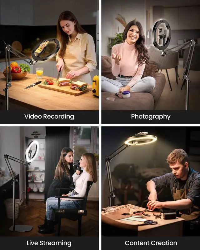 Alt view image 2 of 7 - Ring Light with Stand Tripod for iPhone 10 Overhead Camera Mount, 70.8 Tall Adjustable Selfie Light with Phone Holder for Video Recording, Photography, Streaming, TikTok, YouTube