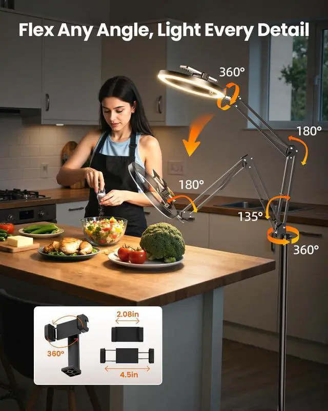 Alt view image 3 of 7 - Ring Light with Stand Tripod for iPhone 10 Overhead Camera Mount, 70.8 Tall Adjustable Selfie Light with Phone Holder for Video Recording, Photography, Streaming, TikTok, YouTube