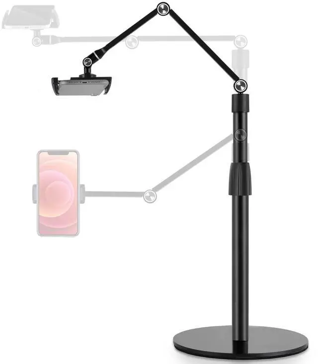 Main image of Tablet Phone Overhead Stand, Height & 360 Degree Angle Adjustable, Aluminum Desktop Stand, Compatible with 3.5-11" Cellphone or Tablet Such as iPhone iPad Pro Air Mini, Samsung, Nexus(AP-4P-B)