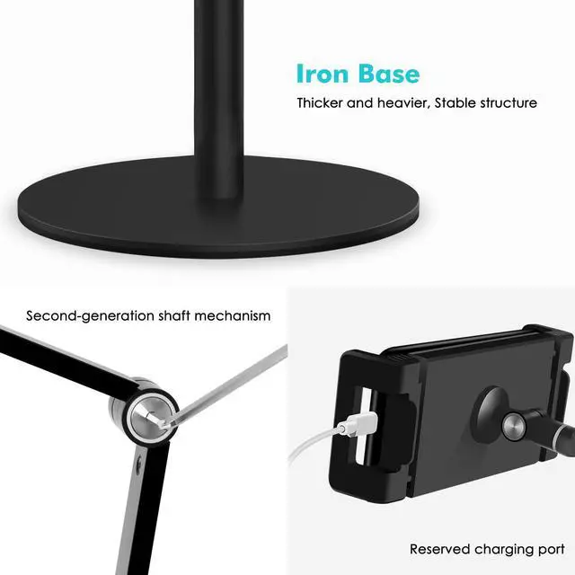 Alt view image 5 of 7 - Tablet Phone Overhead Stand, Height & 360 Degree Angle Adjustable, Aluminum Desktop Stand, Compatible with 3.5-11" Cellphone or Tablet Such as iPhone iPad Pro Air Mini, Samsung, Nexus(AP-4P-B)