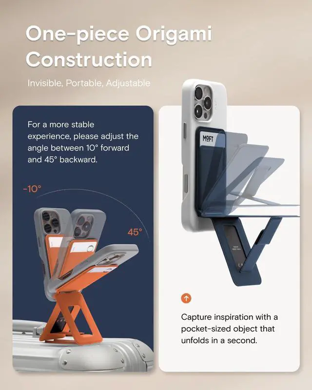 Alt view image 3 of 7 - Phone Tripod Wallet for iPhone, Mulit-Angles, Lightweight & Portable Phone Stand, MOVAS Vegan Leather Magnetic Wallet, Strong Magnets, NFC Card Holder,Travel Essential, Jet Black (With Card Slot)