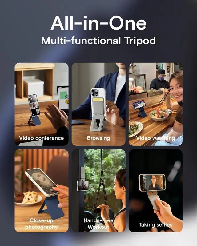 Alt view image 5 of 7 - Phone Tripod Wallet for iPhone, Mulit-Angles, Lightweight & Portable Phone Stand, MOVAS Vegan Leather Magnetic Wallet, Strong Magnets, NFC Card Holder,Travel Essential, Jet Black (With Card Slot)