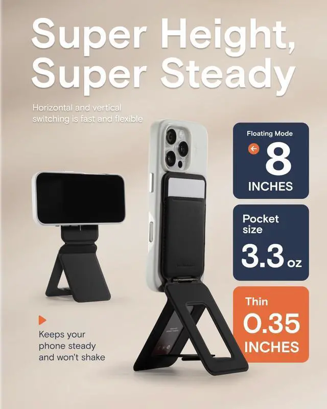 Alt view image 6 of 7 - Phone Tripod Wallet for iPhone, Mulit-Angles, Lightweight & Portable Phone Stand, MOVAS Vegan Leather Magnetic Wallet, Strong Magnets, NFC Card Holder,Travel Essential, Jet Black (With Card Slot)