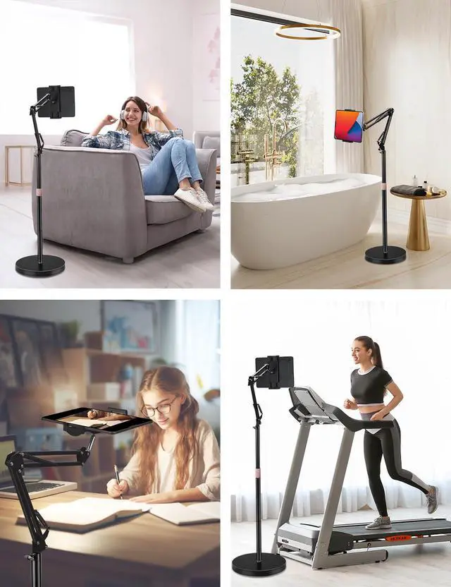 Alt view image 5 of 7 - Tablet Floor Stand, Overhead Bed Phone Stand with 8.8 lb Super Stable Base & Angle/Height Adjustable, Compatible with 4.5''-13'' iPhone, iPad Pro 12.9, Galaxy Tab, Kindle, Phones