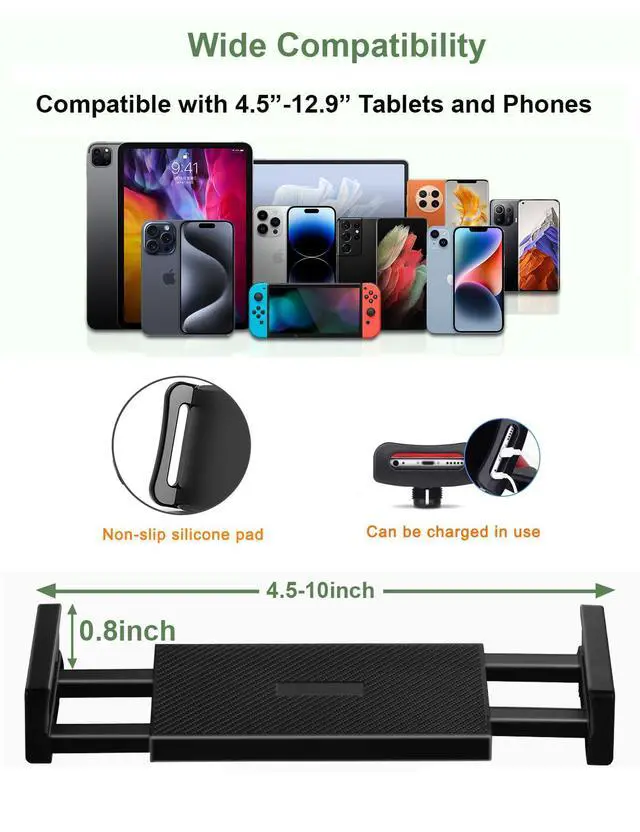 Alt view image 6 of 7 - Tablet Floor Stand, Overhead Bed Phone Stand with 8.8 lb Super Stable Base & Angle/Height Adjustable, Compatible with 4.5''-13'' iPhone, iPad Pro 12.9, Galaxy Tab, Kindle, Phones