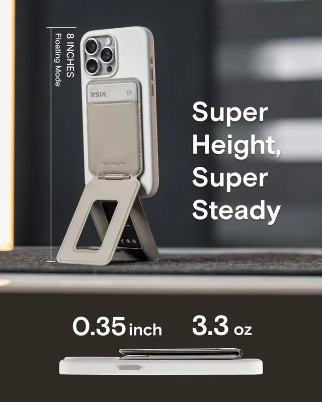 Alt view image 3 of 5 - Phone Tripod Wallet, 3 in 1 Phone Stand, NFC-Supported Magnetic Phone Wallet, MOVAS Vegan Leather Adjustable Card Holder, Navy Blue