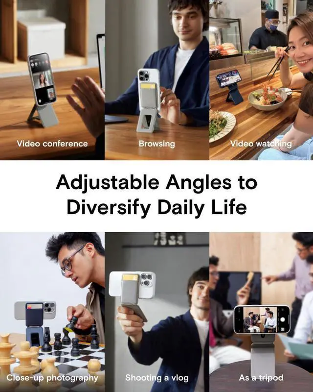 Alt view image 4 of 5 - Phone Tripod Wallet, 3 in 1 Phone Stand, NFC-Supported Magnetic Phone Wallet, MOVAS Vegan Leather Adjustable Card Holder, Navy Blue