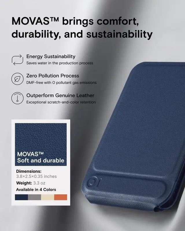 Alt view image 5 of 5 - Phone Tripod Wallet, 3 in 1 Phone Stand, NFC-Supported Magnetic Phone Wallet, MOVAS Vegan Leather Adjustable Card Holder, Navy Blue