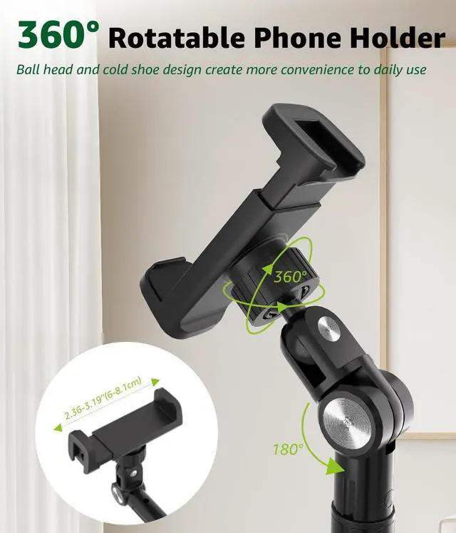 Alt view image 4 of 7 - Overhead Phone Mount for Video Recording, Tall Floor Stand with Bluetooth Remote, 360° Extendable Boom Arm Tripod for Live Streaming, Art, Cooking - Fits iPhone 17 16 15 14 13 Android (Not for iPad)