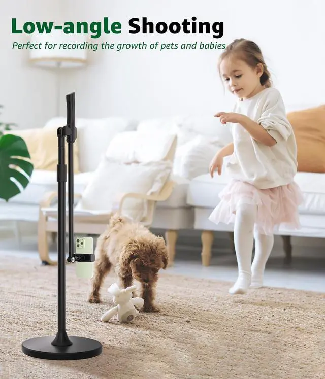 Alt view image 6 of 7 - Overhead Phone Mount for Video Recording, Tall Floor Stand with Bluetooth Remote, 360° Extendable Boom Arm Tripod for Live Streaming, Art, Cooking - Fits iPhone 17 16 15 14 13 Android (Not for iPad)