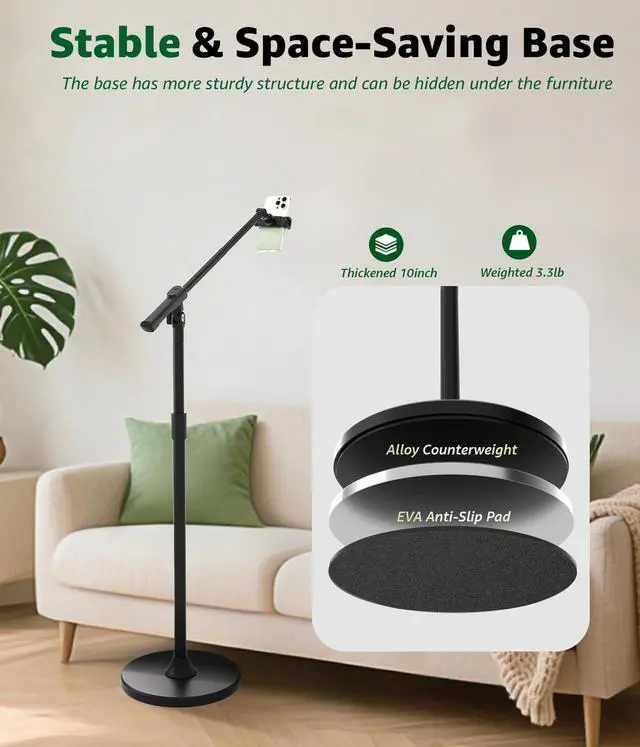 Alt view image 7 of 7 - Overhead Phone Mount for Video Recording, Tall Floor Stand with Bluetooth Remote, 360° Extendable Boom Arm Tripod for Live Streaming, Art, Cooking - Fits iPhone 17 16 15 14 13 Android (Not for iPad)