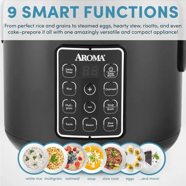 Alt view image 3 of 7 - Digital Rice Cooker, Multicooker, 6-Cup (Uncooked) / 12-Cup (Cooked), Steamer, Slow Cooker, Oatmeal Cooker, Grain Cooker, Auto Keep Warm, 3 Qt, Black, ARC-966BD