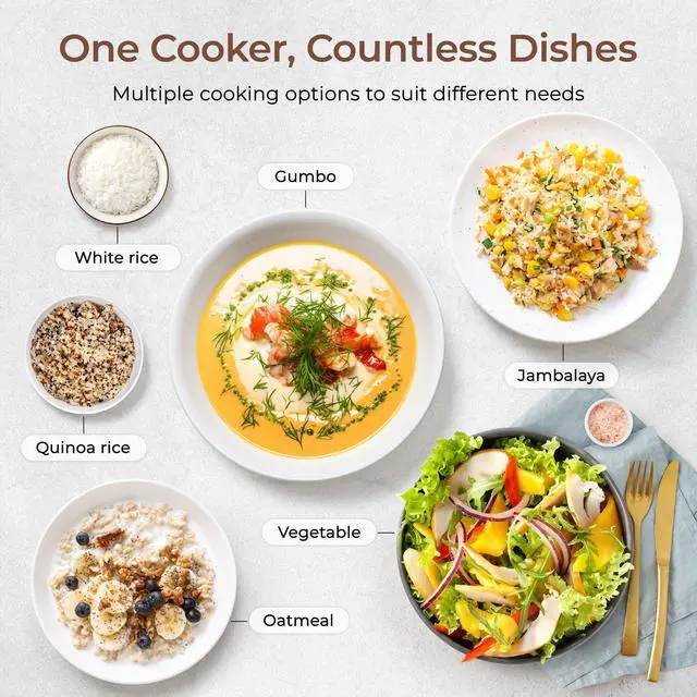 Alt view image 3 of 7 - Rice Cooker Small 3 Cup Uncooked /6 Cup Cooked, Modern Multifunctional Mini Rice Cooker with Display Touch Button for 1-3 People Ceramic Coated Non-Stick Pot 8 Cook Functions - Cooking & Warmer