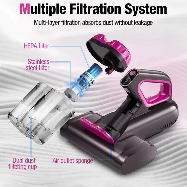 Alt view image 4 of 7 - Mattress Vacuum Cleaner, 17Kpa 650W Bed Vacuum Cleaner, 273nm UV-C Light & Ultrasonic 145°F Heating, 80000 RPM/Min Brushroll Rotation, Wide Suction Port for Pillows Cribs Sofa, Black Corded