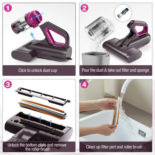 Alt view image 7 of 7 - Mattress Vacuum Cleaner, 17Kpa 650W Bed Vacuum Cleaner, 273nm UV-C Light & Ultrasonic 145°F Heating, 80000 RPM/Min Brushroll Rotation, Wide Suction Port for Pillows Cribs Sofa, Black Corded