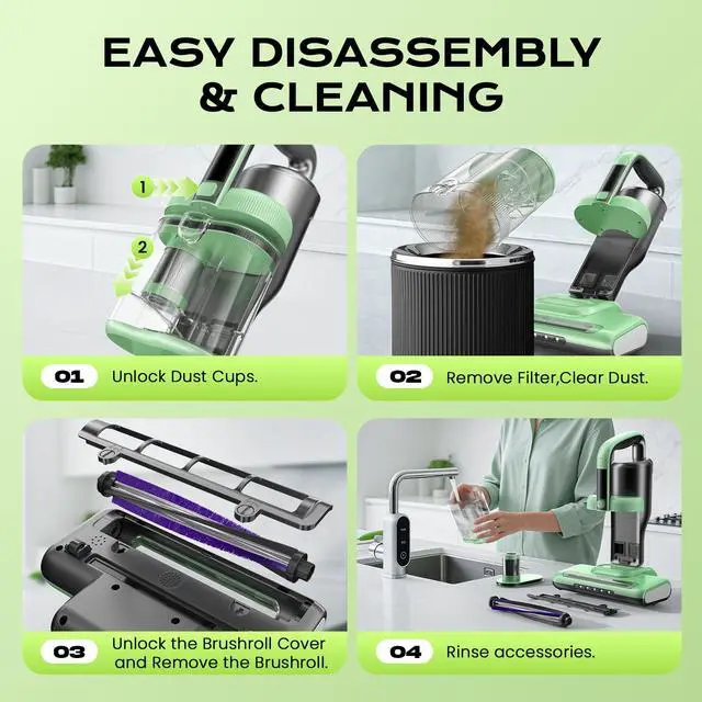 Alt view image 6 of 7 - Mattress Vacuum Cleaner Bed Vacuum Versatile Handheld Vacuums with 500W 18Kpa Power Suction & 253.7nm U-V-C Light & Heating Tech & 30000 RPM/Min Brush Roll Rotation Corded