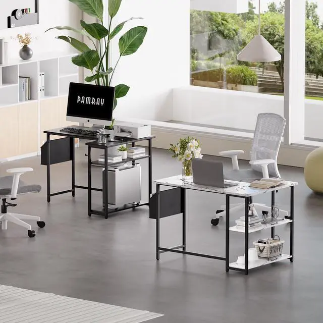 Alt view image 3 of 7 - 40 Inch L Shaped Computer Desk with Reversible Side Storage Shelves, Small Corner Desk for Small Space Home Office, Writing Study Table PC Desk for Bedroom, Black