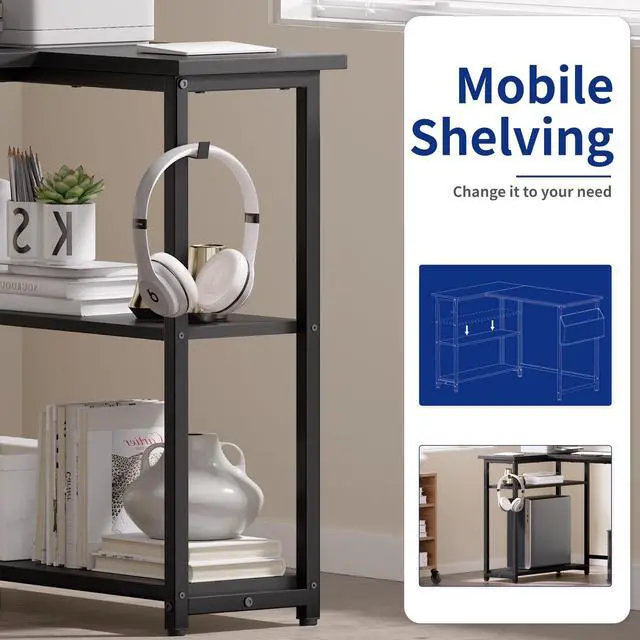 Alt view image 5 of 7 - 40 Inch L Shaped Computer Desk with Reversible Side Storage Shelves, Small Corner Desk for Small Space Home Office, Writing Study Table PC Desk for Bedroom, Black