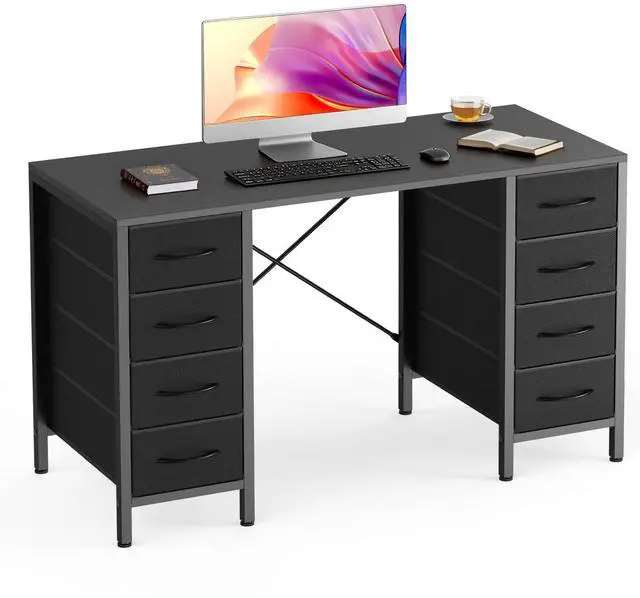 Main image of 47 Inch Computer Desk with 8 Fabric Drawers, Office Gaming Desk with Storage, Writing Study Table with X-Shaped Reinforced Structure, Black