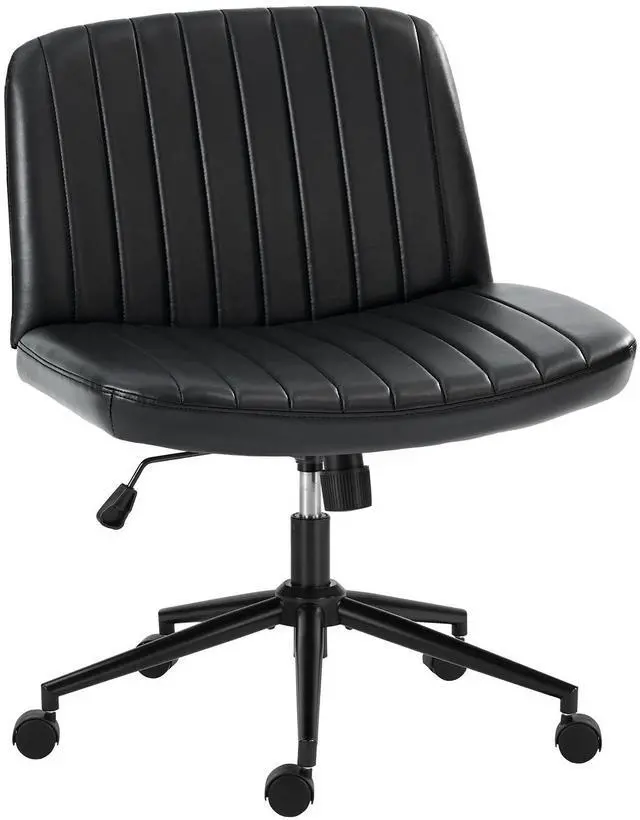 Main image of Criss Cross Chair with Wheels Wide Cross Legged Office Desk Vanity Chair Comfy Fabric Armless Adjustable Swivel for Home Computer Task PU Black