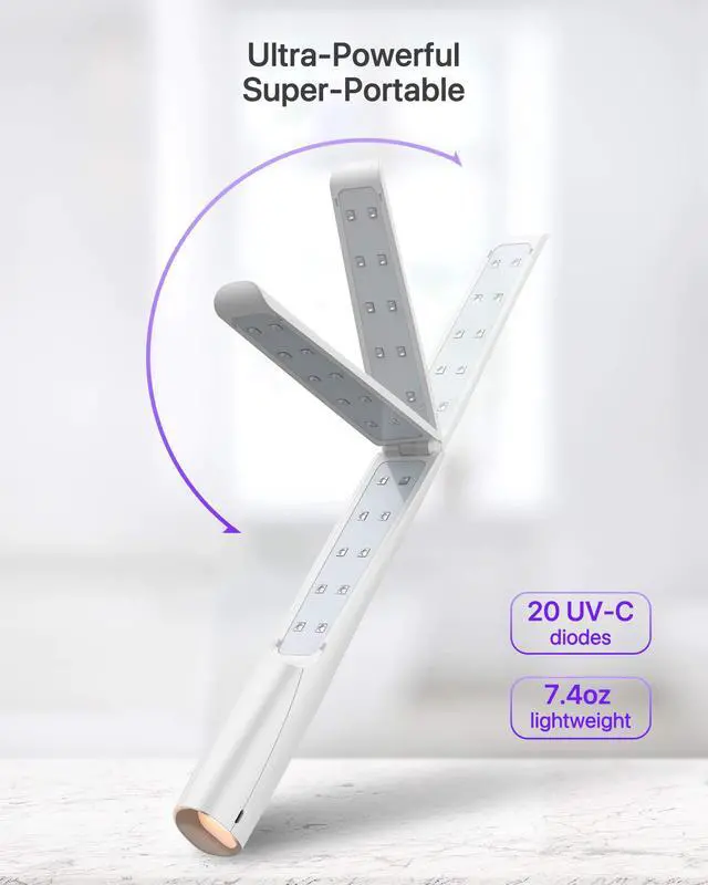 Alt view image 2 of 7 - UV Light Sanitizer Wand, Portable UVC Light Disinfector Lamp Chargable Foldable UV Wand for Home Hotel Travel with 20 UV-C LED Beads